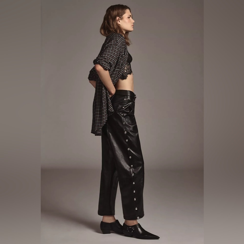 NWT! By Anthropologie Faux Leather Barrel Utility Pants -Size 12 🔆